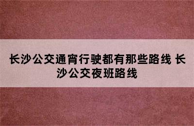 长沙公交通宵行驶都有那些路线 长沙公交夜班路线